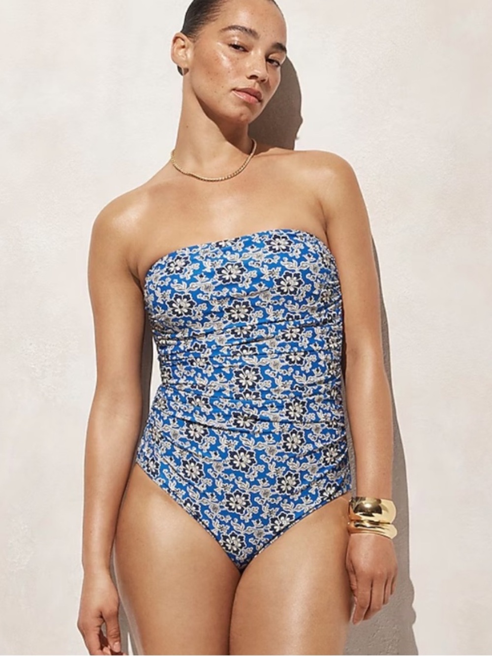 I crew Blue Floral Strapless One-Piece Swimsuit azurite floral 2 new
